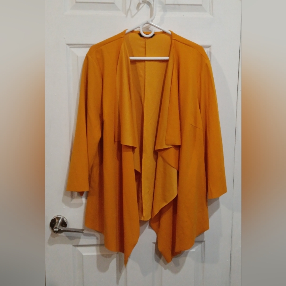 SHEIN Mustard Draped Open Front Cardigan